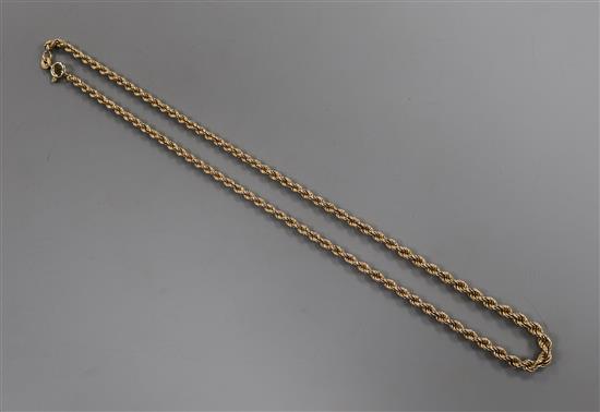 A 9ct gold ropetwist chain, 42cm.